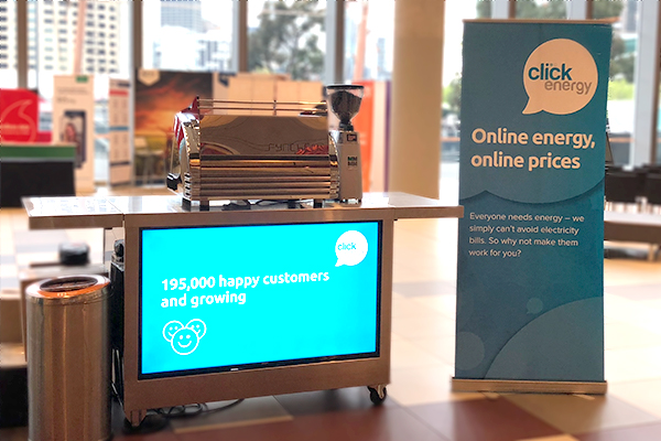Our LCD cart showcasing one of Click Energy’s customer growth numbers